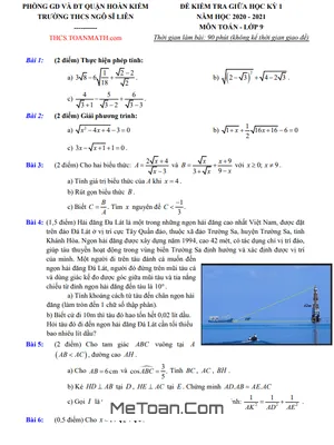 Đề thi giữa kì 1 Toán 9 năm 2020 - 2021 trường THCS Ngô Sĩ Liên - Hà Nội