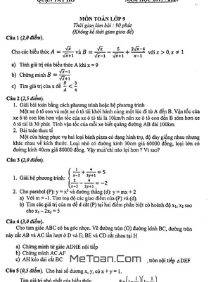 Đề thi học kì 2 Toán 9 năm học 2019 - 2020 phòng GD&ĐT Tây Hồ - Hà Nội