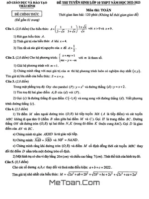Đề thi tuyển sinh lớp 10 THPT môn Toán năm 2022 - 2023 Sở GD&ĐT Thái Bình