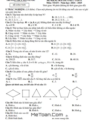 Đề thi giữa kì 1 Toán 6 năm 2024 - 2025 trường THCS Nguyễn Du - Quảng Nam