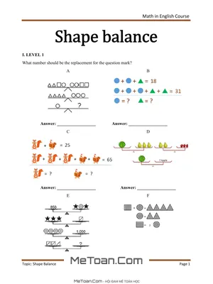 Tài Liệu Toán Tư Duy Tiếng Anh Lớp 4: Bài Toán Cân Bằng (Shape Balance)