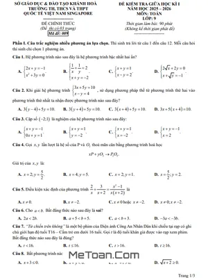 Đề Thi Giữa Kì 1 Toán 9 Năm 2025 - 2026 Trường Quốc Tế Việt Nam Singapore, Khánh Hòa (Có Đáp Án)