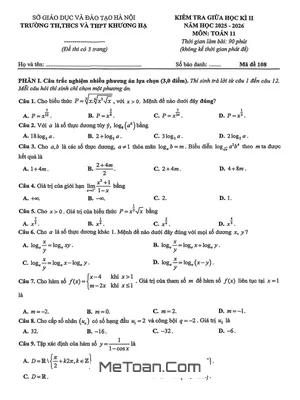 Đề Thi Giữa Học Kỳ 2 Toán 11 Năm 2025-2026 Trường Khương Hạ - Hà Nội
