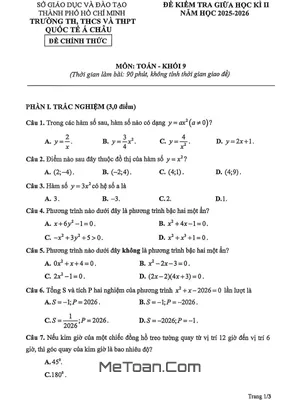 Đề Thi Giữa Học Kỳ 2 Toán Lớp 9 Năm 2025-2026 Trường Quốc Tế Á Châu TPHCM