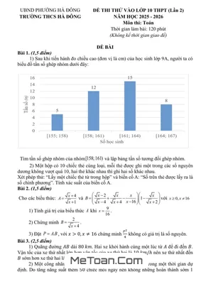 Đề Thi Thử Lớp 10 Toán Lần 2 Năm 2026 Trường THCS Hà Đông – Hà Nội