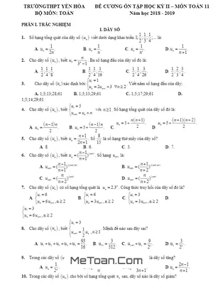 Đề Cương Ôn Tập HK2 Toán 11 Năm 2018 - 2019 Trường THPT Yên Hòa - Hà Nội