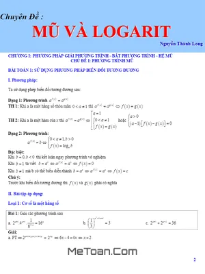Chuyên Đề Phương Trình Mũ Và Logarit - Tác Giả Nguyễn Thành Long