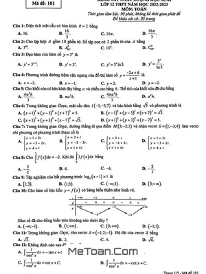 Đề KSCL học sinh Toán 12 lần 2 năm 2022 – 2023 sở GD&ĐT Phú Thọ