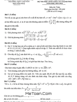 Đề chọn đội tuyển Toán thi HSG thành phố năm 2023 trường chuyên Nguyễn Huệ - Hà Nội