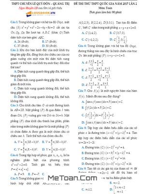 Đề Thi Thử THPT Quốc Gia 2017 Môn Toán - Trường THPT Chuyên Lê Quý Đôn - Quảng Trị Lần 2