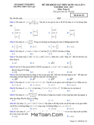 Đề Thi Thử THPT Quốc Gia 2017 Môn Toán Trường THPT Yên Lạc – Vĩnh Phúc Lần 1