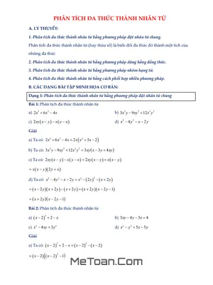 Chuyên Đề Phân Tích Đa Thức Thành Nhân Tử Lớp 8 Hay Nhất