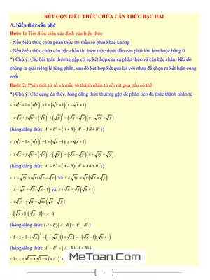 Tài Liệu Toán 9 Chủ Đề Rút Gọn Biểu Thức Chứa Căn Thức Bậc Hai