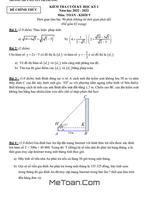Đề thi học kì 1 Toán 9 năm 2022 - 2023 trường THCS Nguyễn Tri Phương - TP HCM