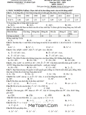 Đề thi giữa kì 2 Toán 7 năm 2023 - 2024 phòng GD&ĐT Hiệp Hòa - Bắc Giang