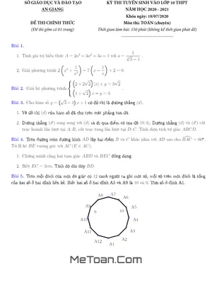Đề thi Tuyển Sinh Lớp 10 Môn Toán (Chuyên) Năm 2020 - 2021 Sở GD&ĐT An Giang