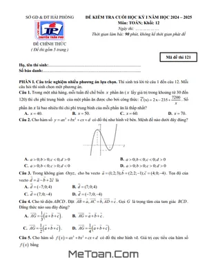 Đề thi học kỳ 1 Toán 12 năm 2024 - 2025 trường THPT chuyên Trần Phú - Hải Phòng