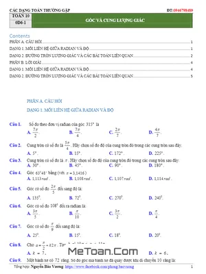 Cẩm Nang Luyện Thi Đại Số 10: Các Dạng Toán Trắc Nghiệm Góc Lượng Giác Và Công Thức Lượng Giác