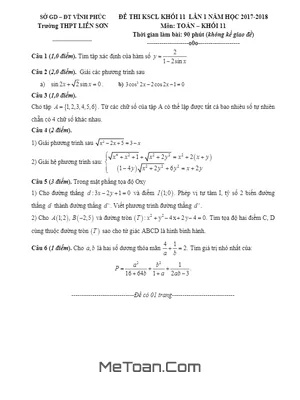 Đề thi KSCL Toán 11 lần 1 năm học 2017 - 2018 trường THPT Liễn Sơn - Vĩnh Phúc