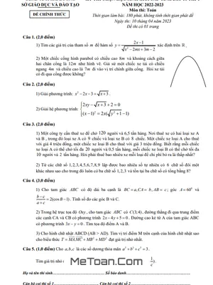 Đề thi học sinh giỏi Toán 10 cấp tỉnh năm 2022 - 2023 sở GD&ĐT Hải Dương
