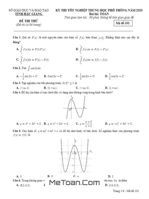 Đề thi thử tốt nghiệp THPT năm 2020 môn Toán sở GD&ĐT tỉnh Hậu Giang