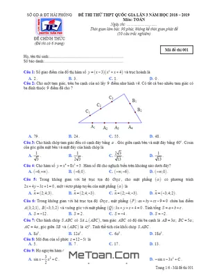 Đề thi thử Toán THPT QG 2019 lần 3 trường chuyên Trần Phú – Hải Phòng