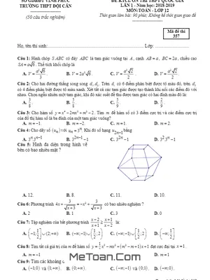 Đề KTCL Ôn Thi THPT Quốc Gia 2019 Môn Toán Trường THPT Đội Cấn - Vĩnh Phúc Lần 1