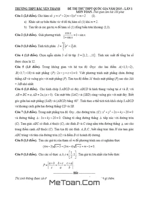 Đề thi thử THPT Quốc gia 2015 môn Toán trường THPT Bắc Yên Thành - Lần 1