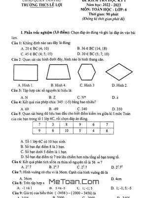Đề thi học kì 1 Toán 6 năm 2022 - 2023 trường THCS Lê Lợi - TPHCM