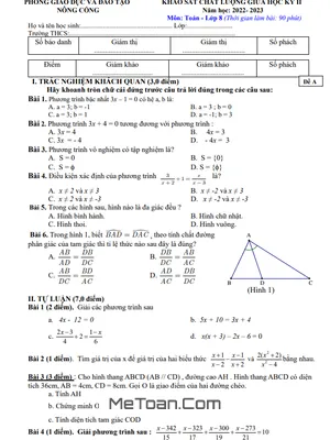 Đề thi giữa kì 2 Toán 8 năm 2022 - 2023 phòng GD&ĐT Nông Cống - Thanh Hóa
