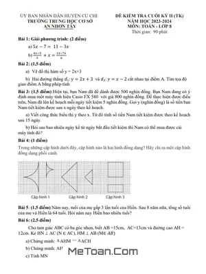 Đề tham khảo cuối kì 2 Toán 8 năm 2023 - 2024 phòng GD&ĐT Củ Chi - TP HCM