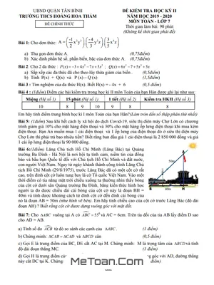 Đề kiểm tra học kì 2 Toán lớp 7 năm 2019 - 2020 trường THCS Hoàng Hoa Thám - TP HCM
