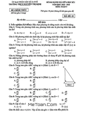Đề Thi Giữa Kì 1 Toán 9 Năm Học 2025–2026 THCS Nguyễn Thị Định (Đắk Lắk) Có Đáp Án Chi Tiết