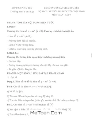 Đề Cương Ôn Tập Giữa Học Kì 2 Môn Toán 9 Năm Học 2025 – 2026 Trường THCS Thọ Lộc – Hà Nội