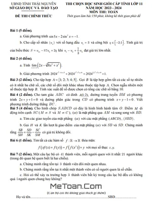 Đề thi chọn HSG tỉnh Toán 11 năm 2023 - 2024 Sở GD&ĐT Thái Nguyên