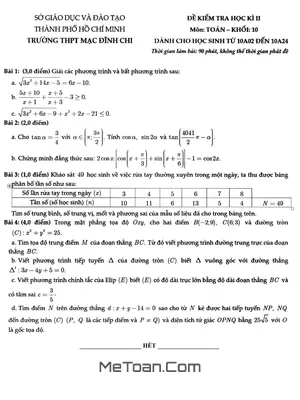 Đề thi HK2 Toán 10 năm 2020 - 2021 trường THPT Mạc Đĩnh Chi - TP.HCM