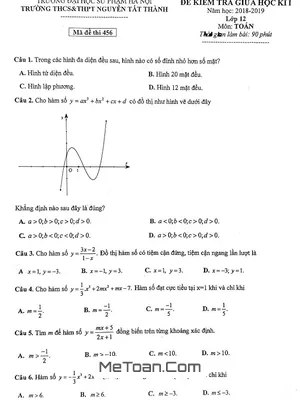 Đề thi giữa kỳ 1 Toán 12 năm 2018 - 2019 trường Nguyễn Tất Thành - ĐHSP Hà Nội