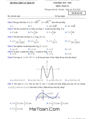 Đề thi học kì 2 Toán 12 năm 2019 - 2020 trường THPT Lý Thái Tổ - Bắc Ninh