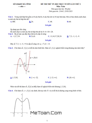 Đề thi thử THPT 2021 môn Toán trực tuyến lần 2 sở GD&ĐT Hà Tĩnh