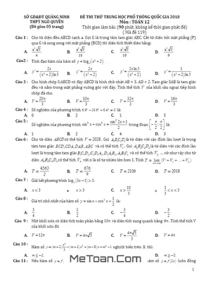 Đề thi thử Toán 2018 THPT Quốc gia trường THPT Ngô Quyền – Quảng Ninh (có đáp án)