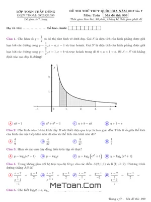 Đề Thi Thử THPT Quốc Gia 2017 Môn Toán - Đoàn Trí Dũng Lần 7