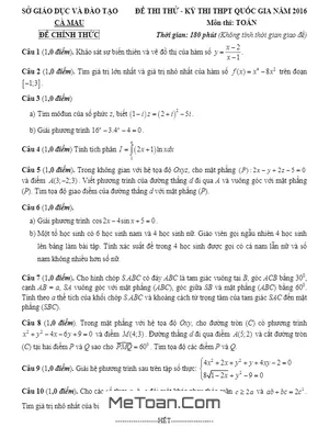 Đề Thi Thử THPT Quốc Gia 2016 Môn Toán Sở GD & ĐT Cà Mau