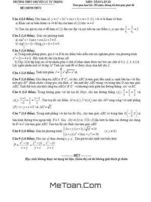 Đề thi thử THPT Quốc gia 2015 môn Toán trường chuyên Lý Tự Trọng - Cần Thơ lần 3