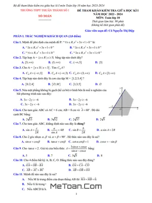 Bộ Đề Tham Khảo Giữa Kì 1 Toán 10 Năm 2023 - 2024 Trường Thuận Thành 1 - Bắc Ninh