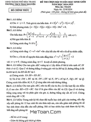 Đề thi chọn HSG Toán 9 năm 2024 - 2025 trường THCS Thái Nguyên - Khánh Hòa