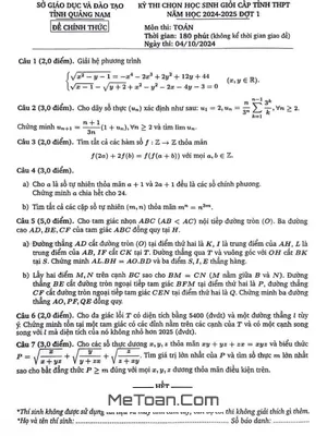 Đề thi học sinh giỏi tỉnh Toán THPT Quảng Nam 2024 - 2025 - Đợt 1