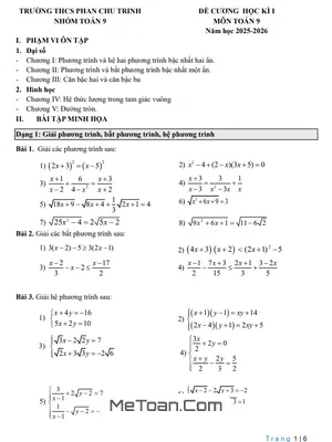 Đề cương ôn tập học kì 1 Toán 9 năm 2025 - 2026 trường THCS Phan Chu Trinh - Hà Nội