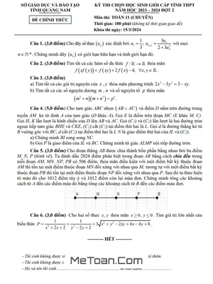 Đề thi học sinh giỏi tỉnh Toán 11 chuyên đợt 2 năm 2023 - 2024 Sở GD&ĐT Quảng Nam