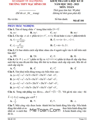 Đề thi giữa kỳ 2 Toán 10 năm 2022 – 2023 trường THPT Mạc Đĩnh Chi – Hải Phòng