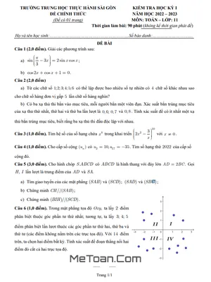 Đề thi học kỳ 1 Toán 11 năm 2022 - 2023 trường THPT Thực hành Sài Gòn - TP.HCM